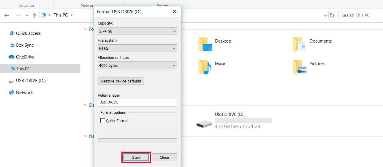 Formattare la chiavetta USB in Windows 10