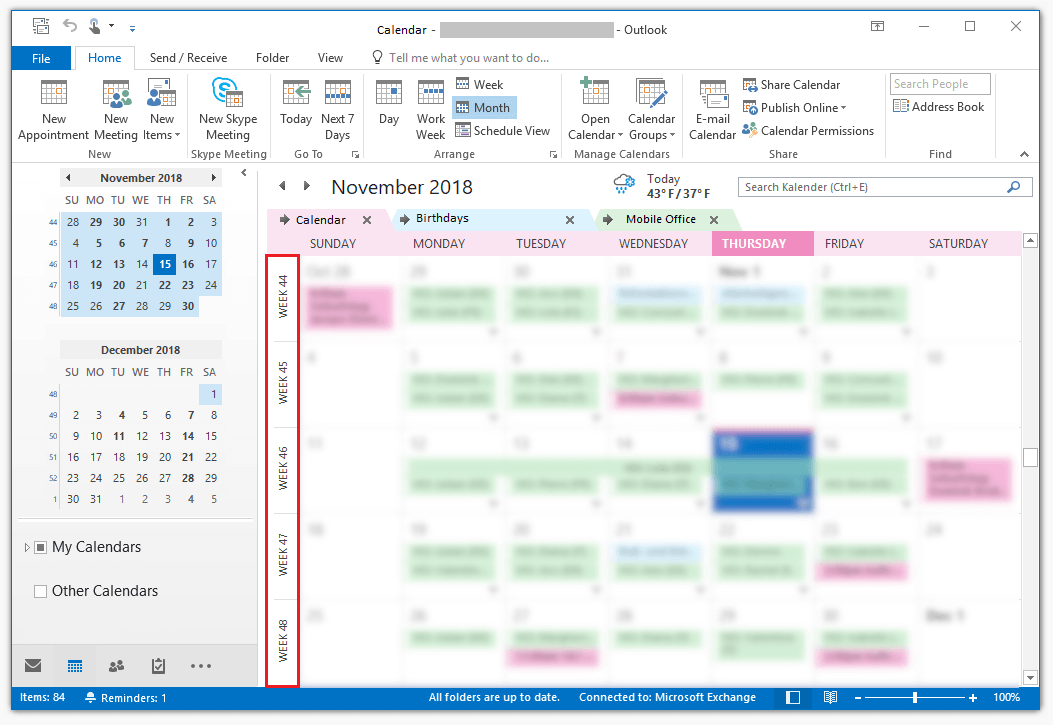 Vista calendario in Outlook