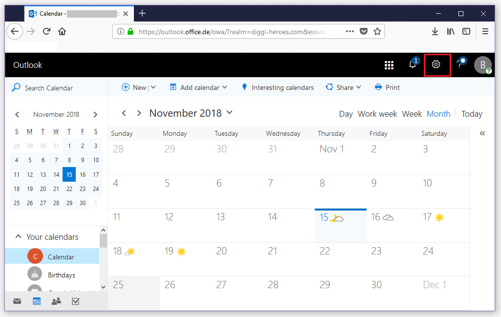 Outlook sul Web: vista del calendario senza numerazione delle settimane