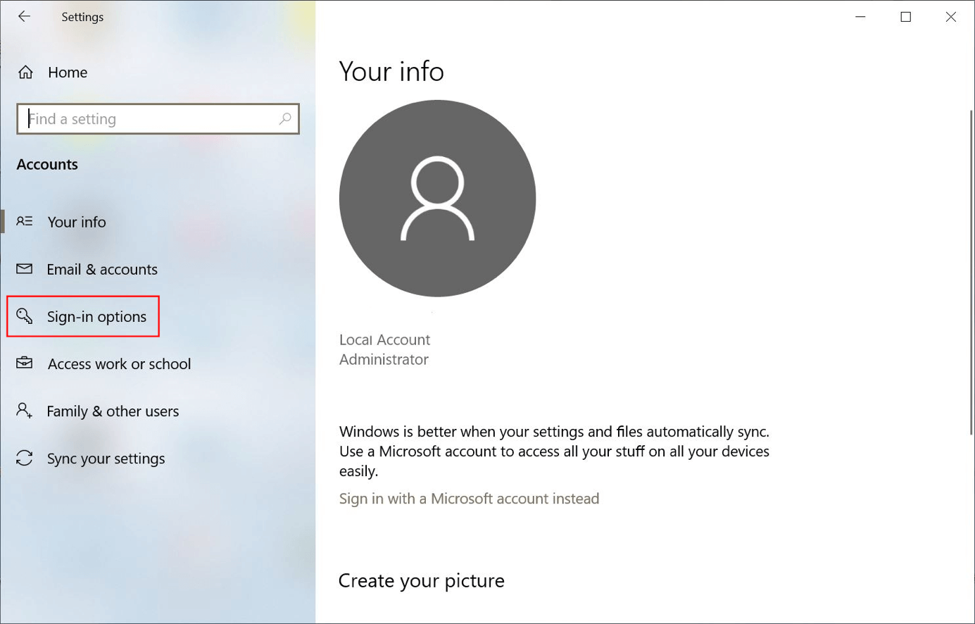 Opzioni di accesso nelle impostazioni dell’account di Windows 10