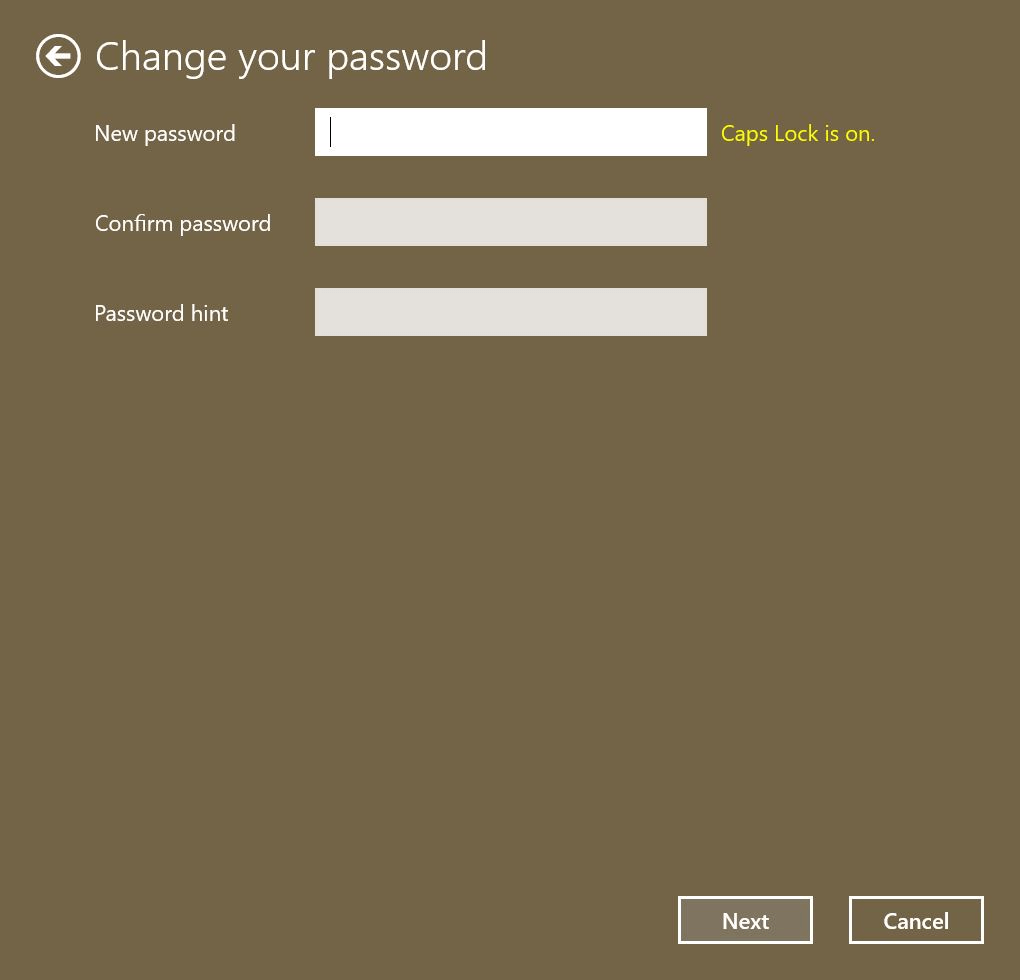 Maschera per l’inserimento di una nuova password