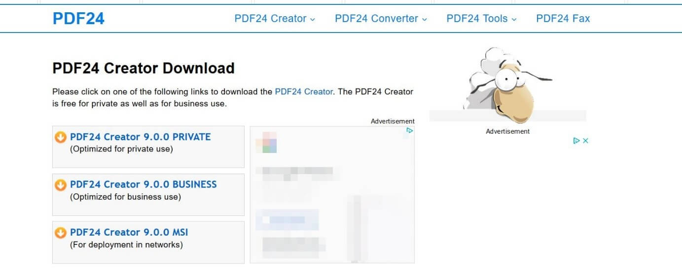 Sito web di PDF24 Creator: download center