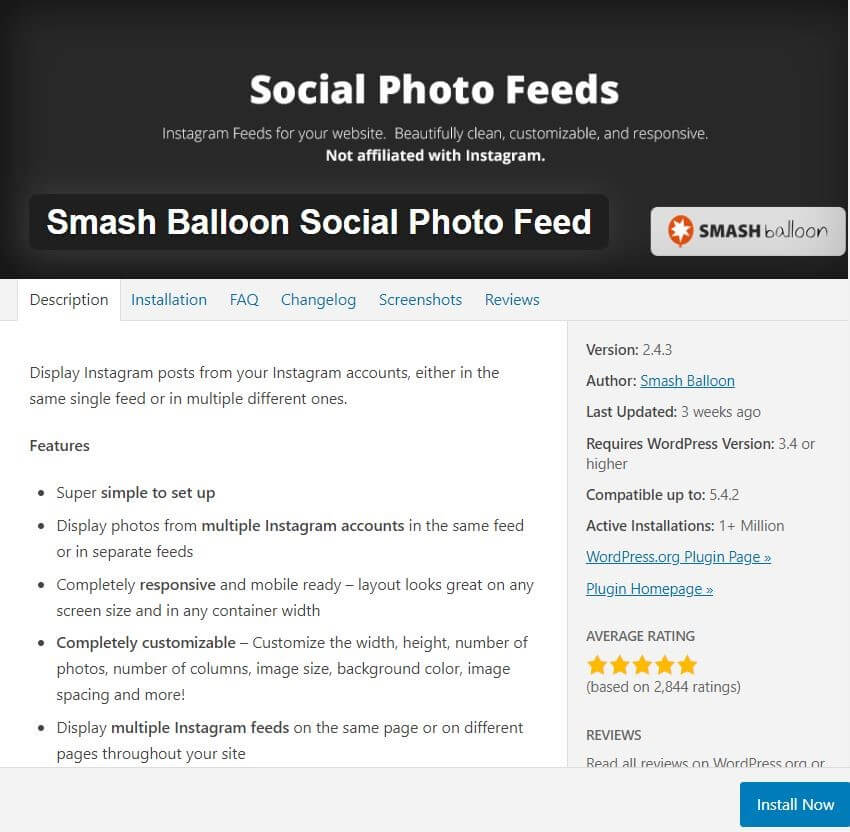 Plug-in Instagram per WordPress: Smash Balloon Social Photo Feed