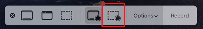Il simbolo per la registrazione di una parte dello schermo del Mac
