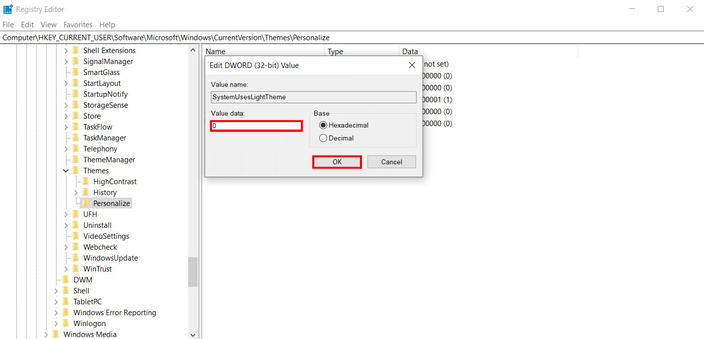 Editor del registro di sistema: attivare la dark mode di Windows 10