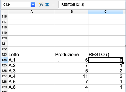 Excel: calcolo delle quantità residue con quantitativi di produzione