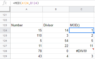 Esempio di funzione MOD di Excel