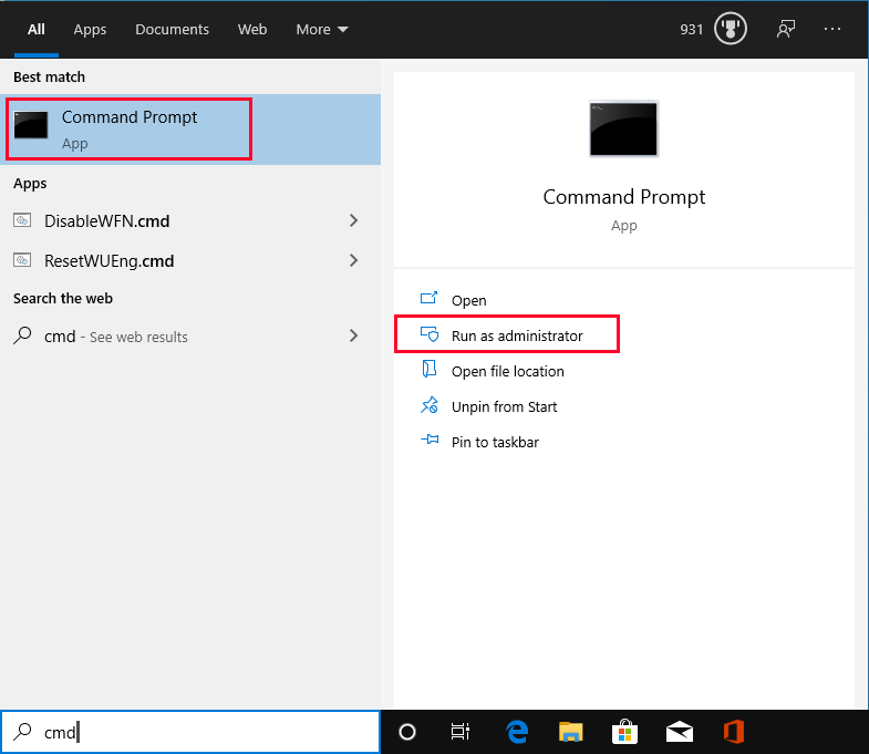 Avviare il prompt dei comandi attraverso il campo di ricerca di Windows 10