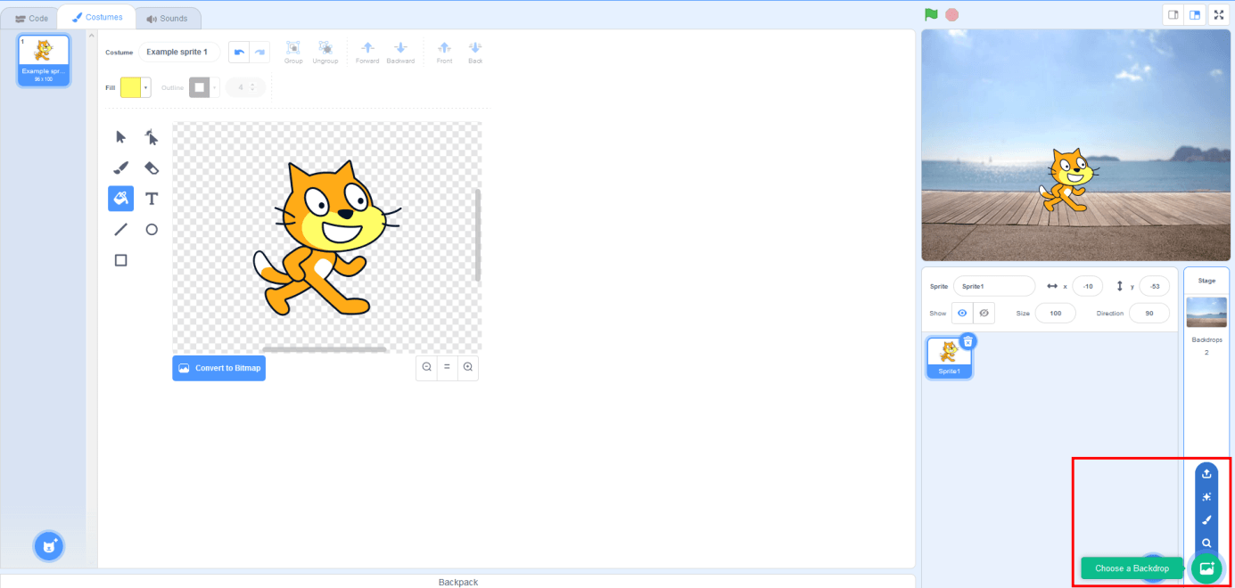 Tutorial su Scratch: figura con immagine di sfondo