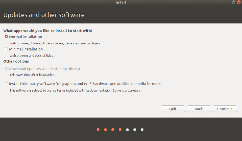 Selezione del tipo di installazione durante l’installazione di Ubuntu