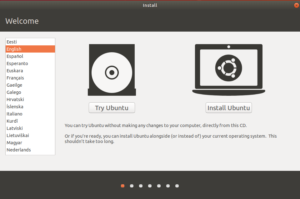 Selezione della lingua durante l’installazione di Ubuntu