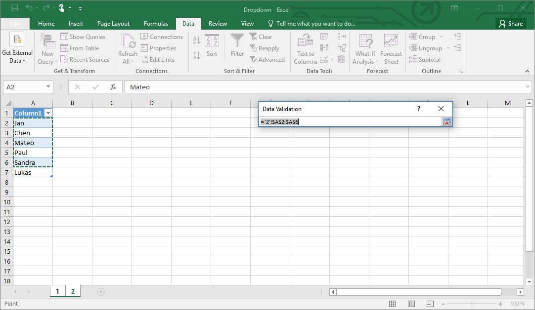 Opzione di selezione per ampliare elenchi a discesa di Excel mediante la convalida dati