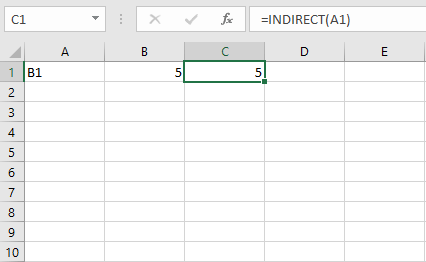 Screenshot dell’utilizzo più semplice della funzione INDIRETTO in un foglio Excel