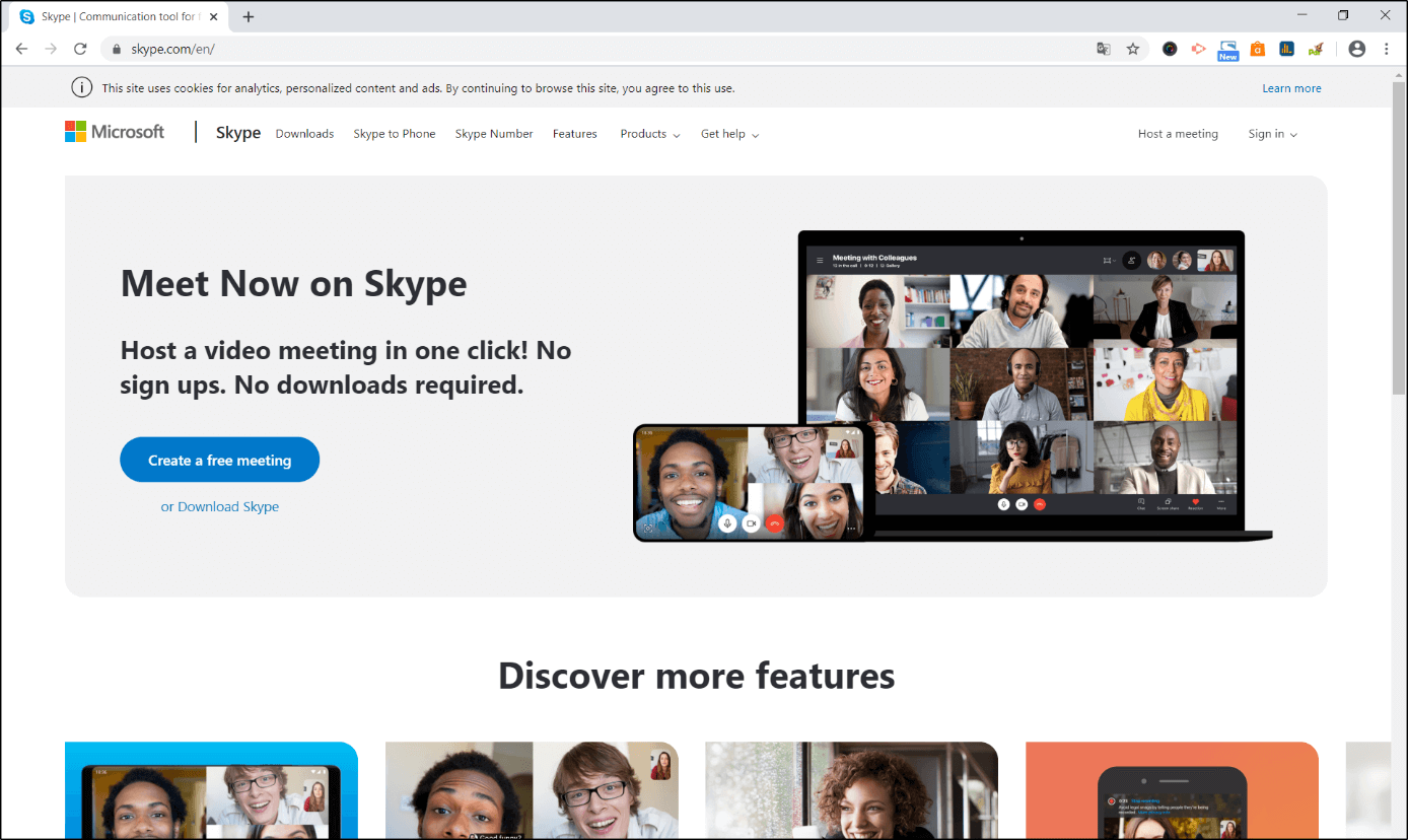 Sito del servizio di videotelefonia Skype