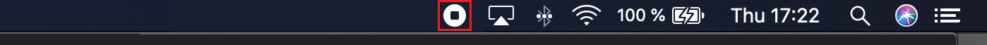 L’icona “Termina registrazione” nella barra del menu del Mac