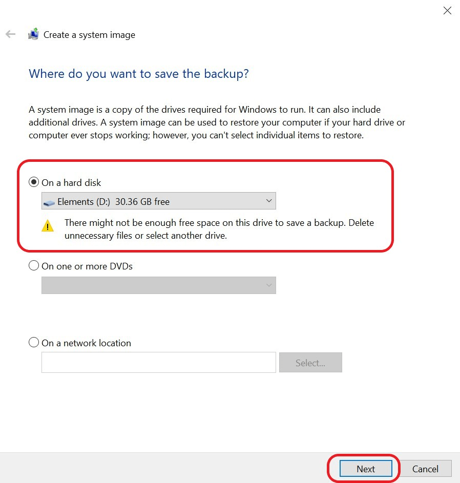 Opzioni di salvataggio per i backup di Windows 10