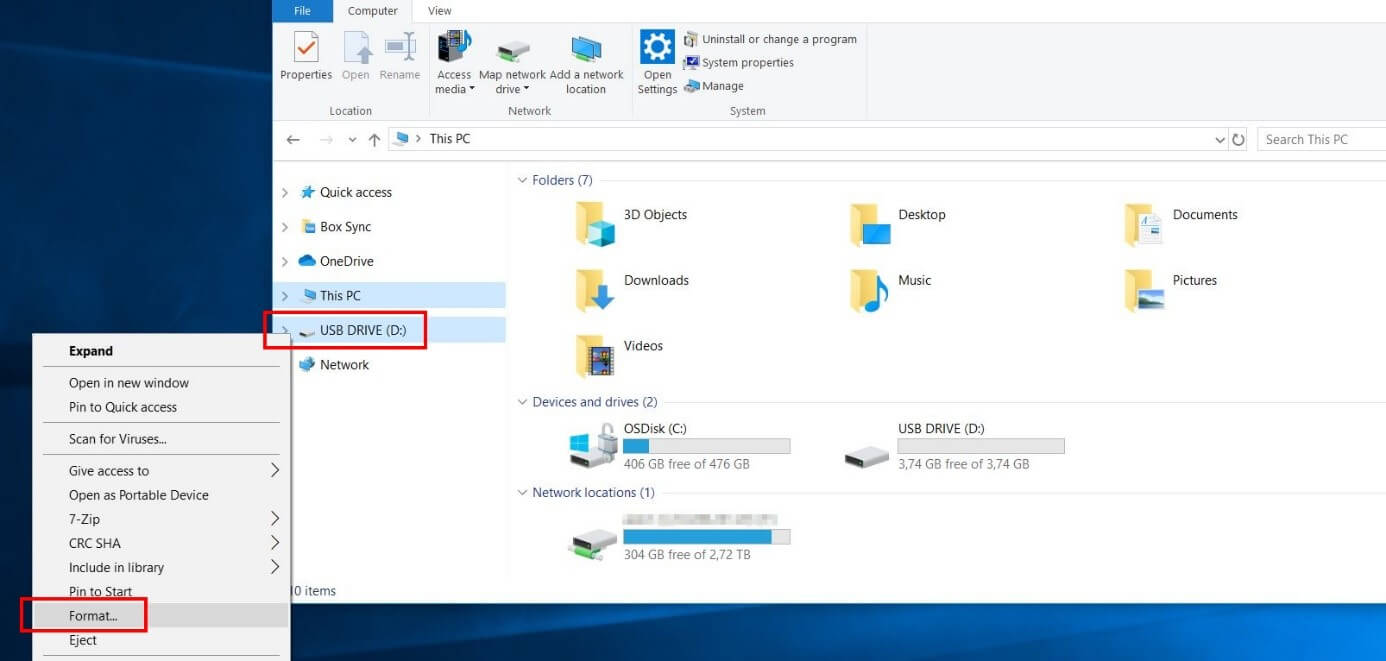 Windows 10: chiavetta USB nel menu laterale di Explorer