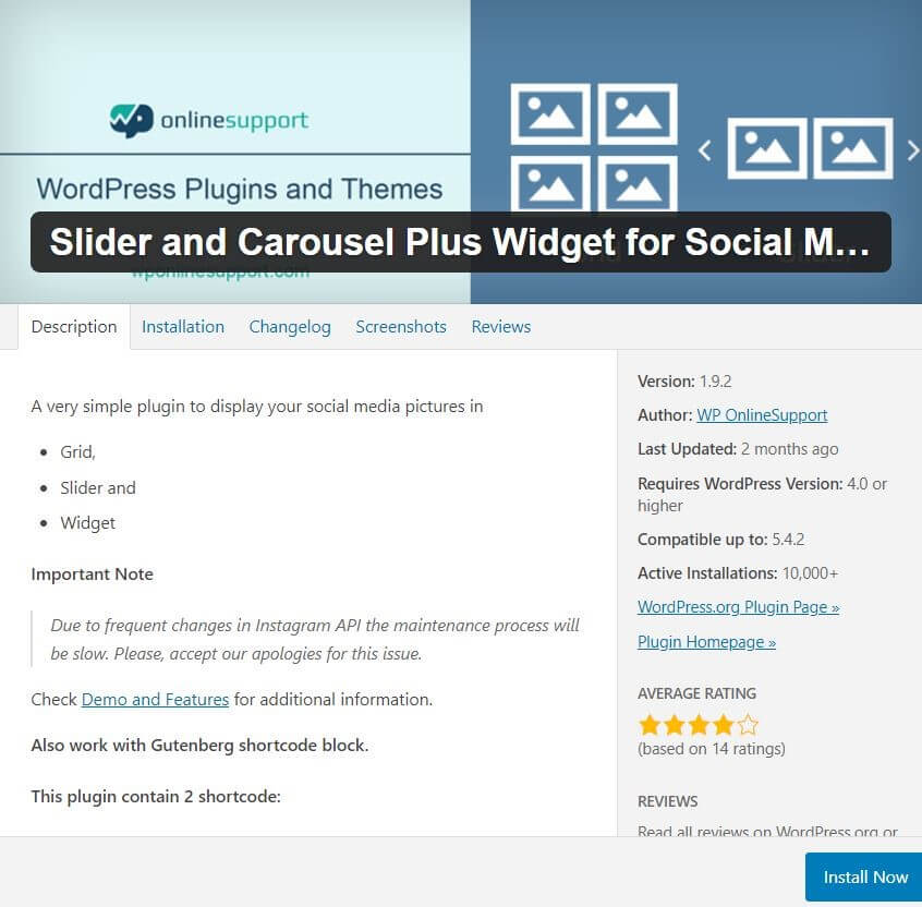 Plug-in Instagram per WordPress: Slider and Carousel Plus Widget for Social Media