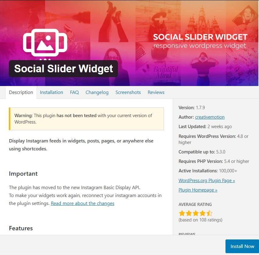 Widget per integrare Instagram su WordPress: Social Slider Widget
