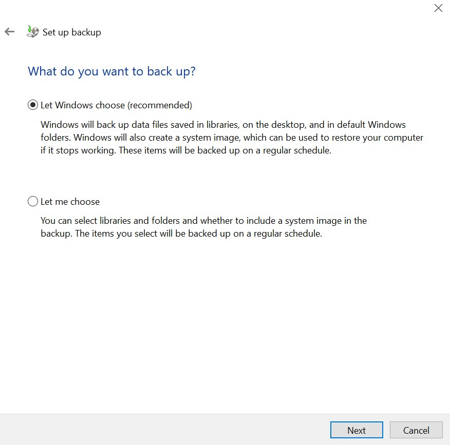 Windows 10: selezione dei file da salvare