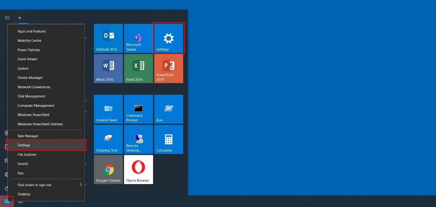 Windows 10: menu Start con menu rapido