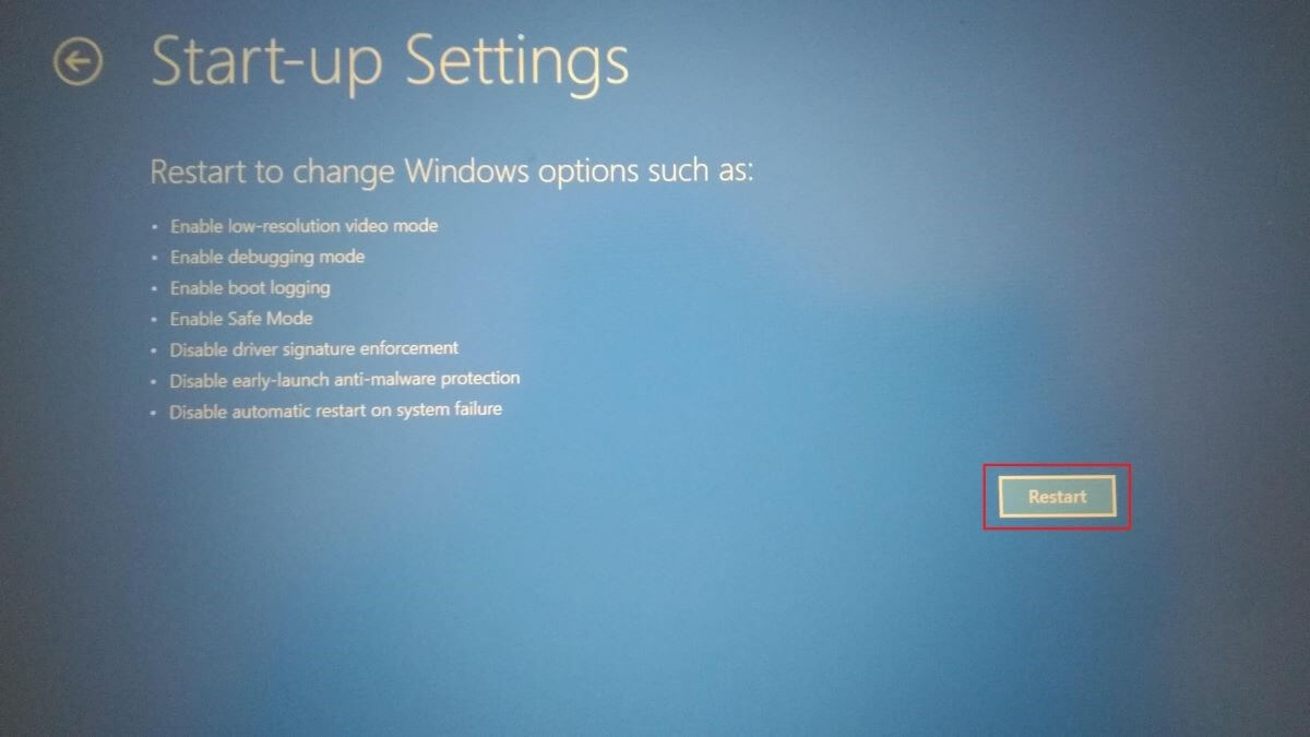 Schermata Windows 10 UEFI – Impostazioni di avvio