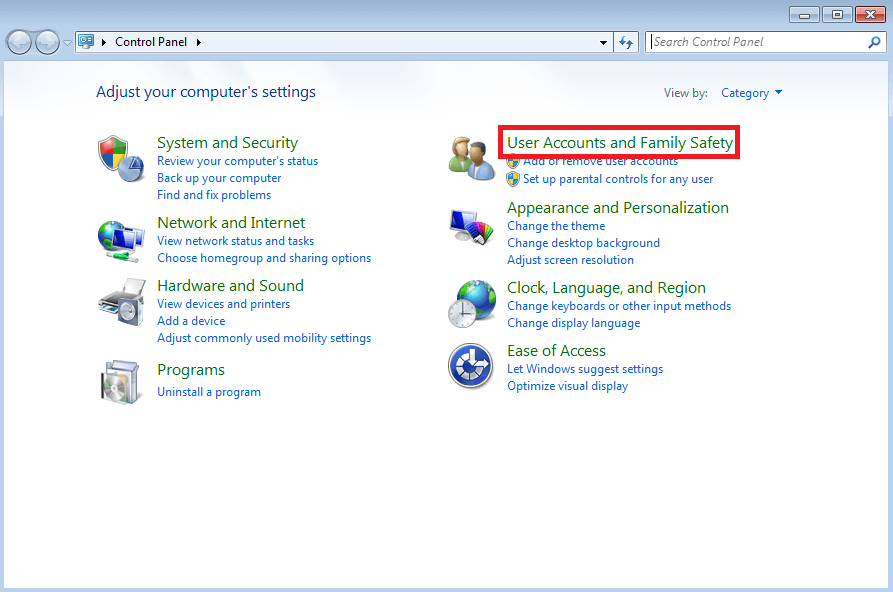 Pannello di controllo di Windows 7