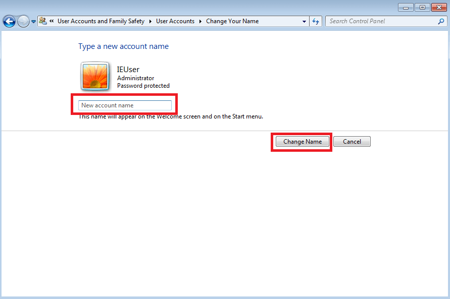 Menu account utente di Windows 7: cambiare il nome dell’account