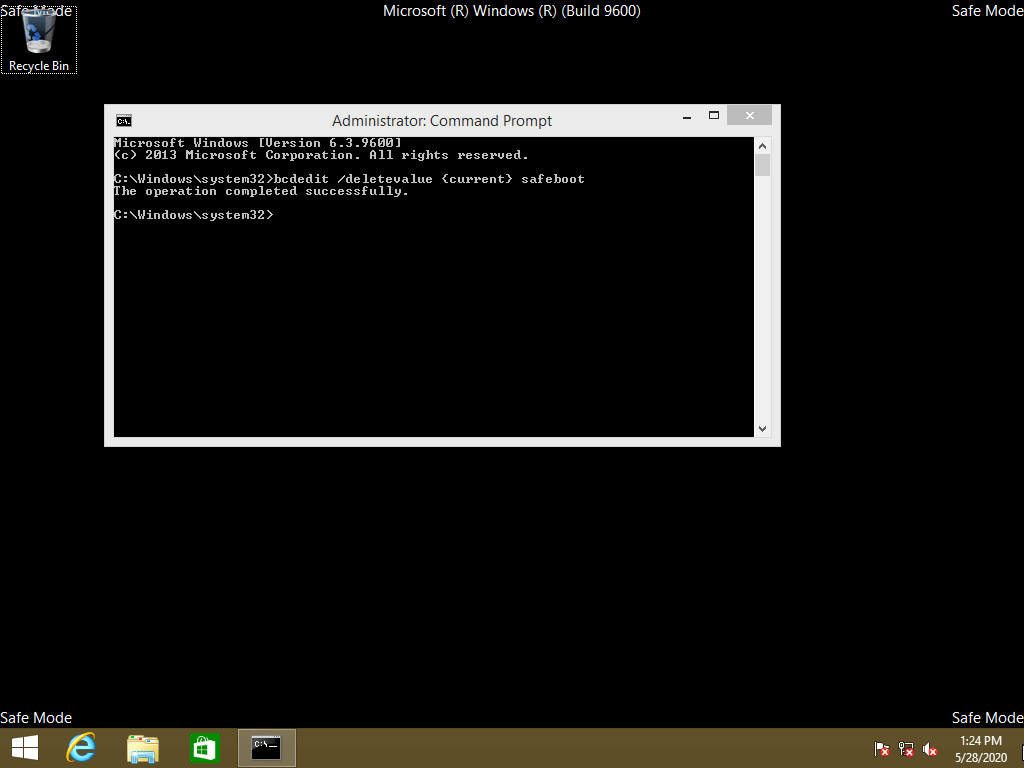 Windows 8: desktop in modalità provvisoria attivato dalla riga di comando