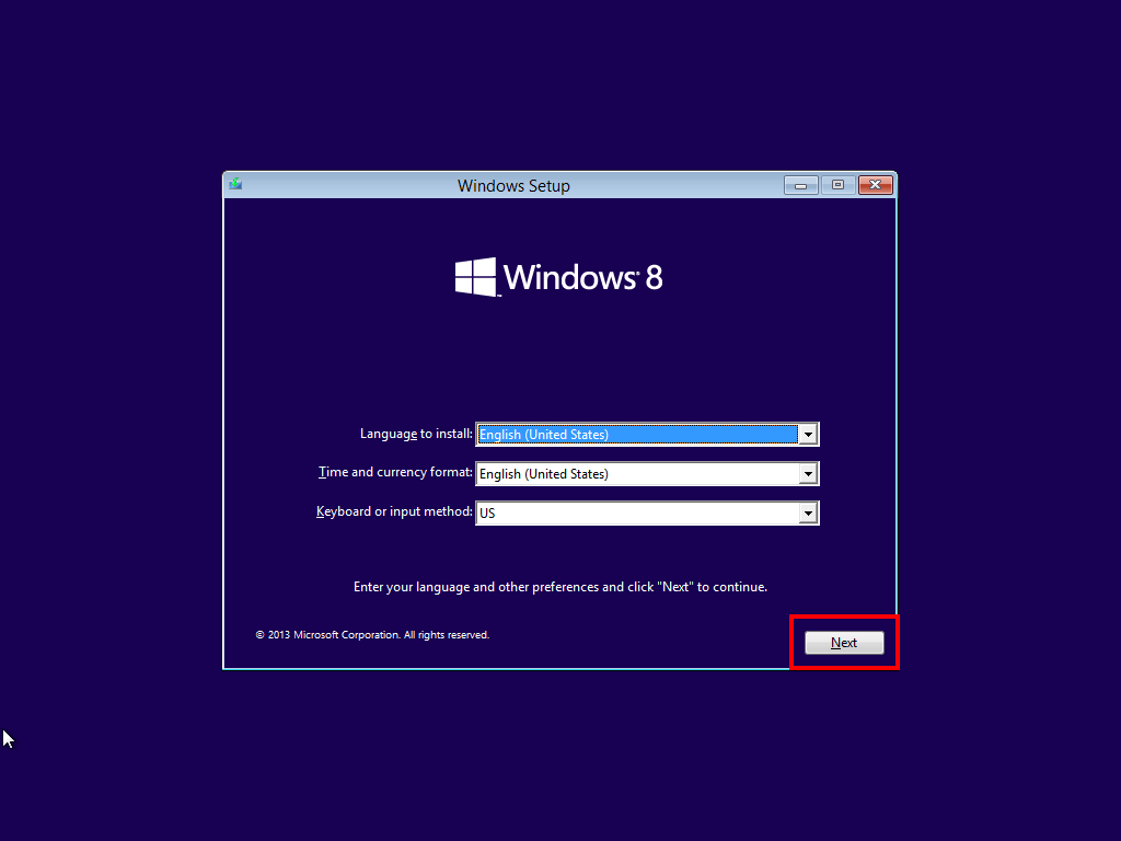 Schermata iniziale del DVD di Windows 8