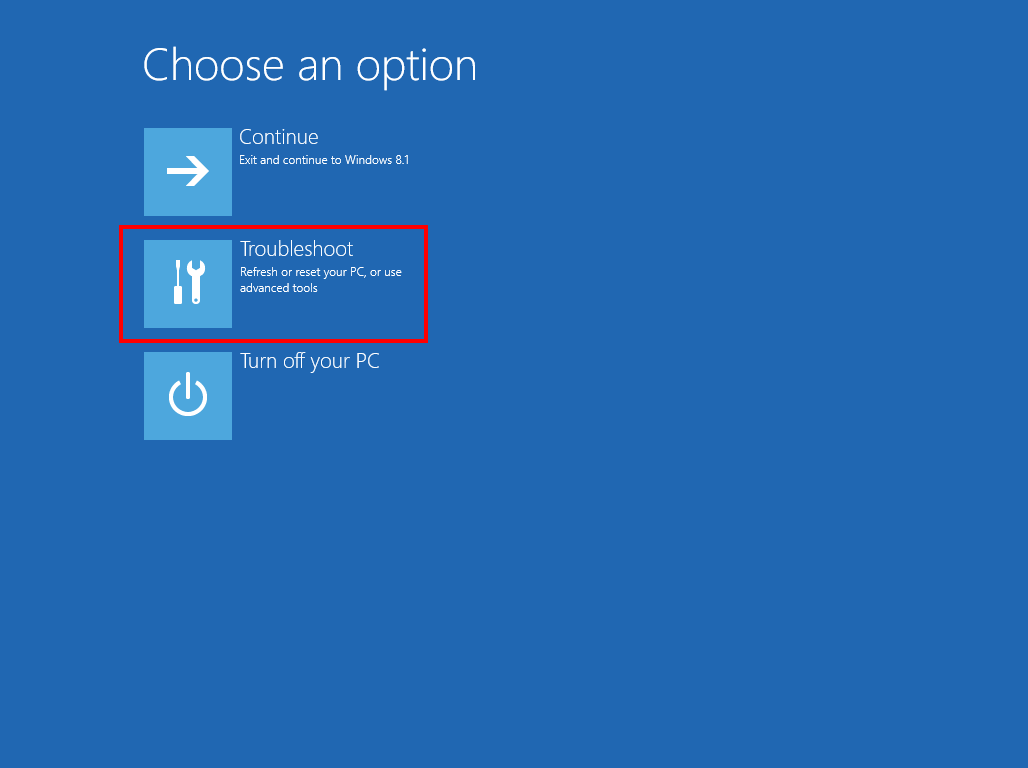 Modalità di ripristino di Windows 8: Selezione delle opzioni per la riparazione