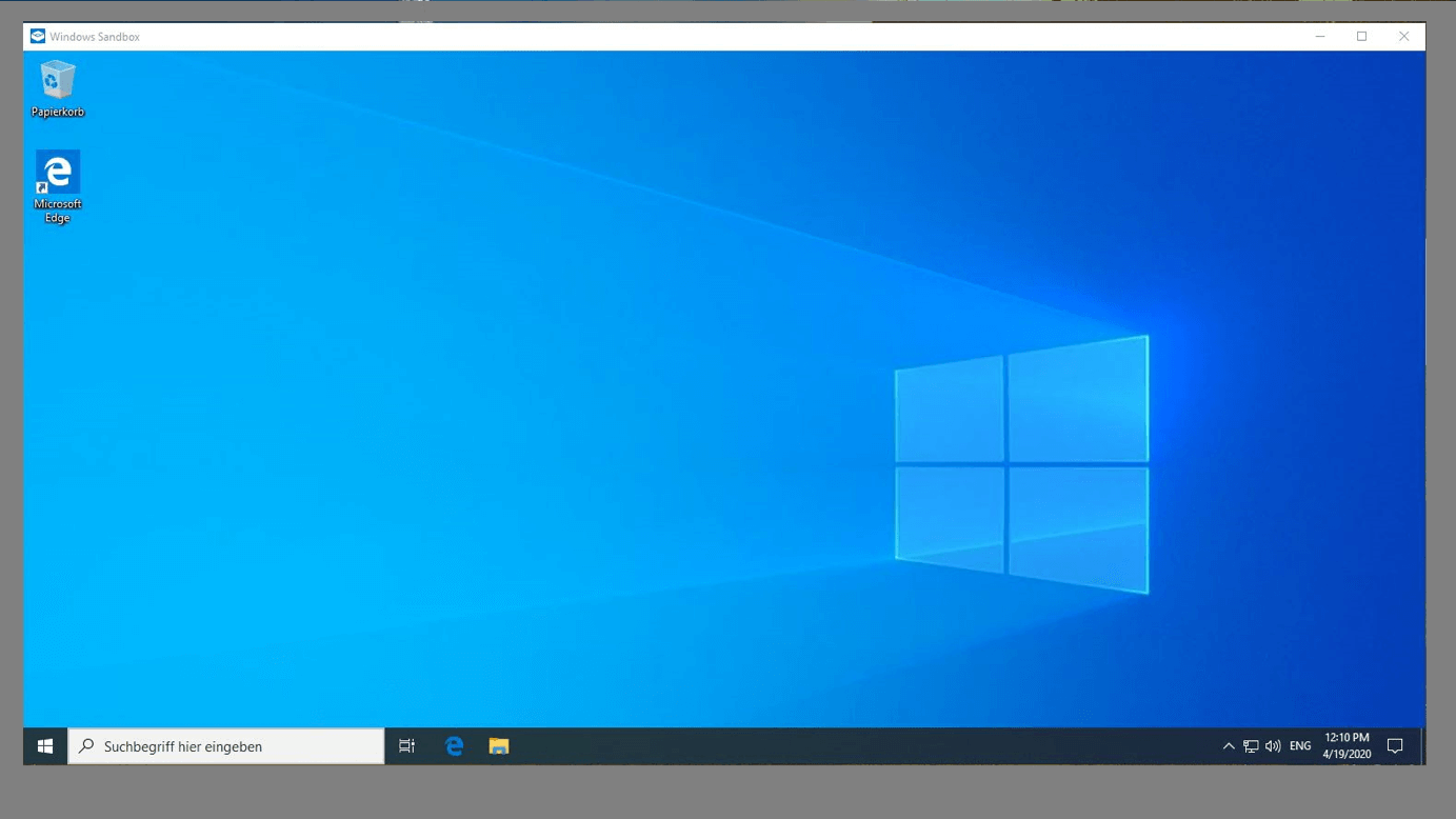 Windows Sandbox: schermata iniziale