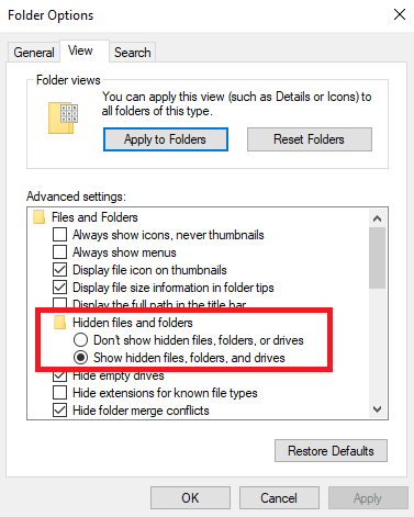 Rendere visibili i file nascosti nelle Opzioni cartella di Windows 10 