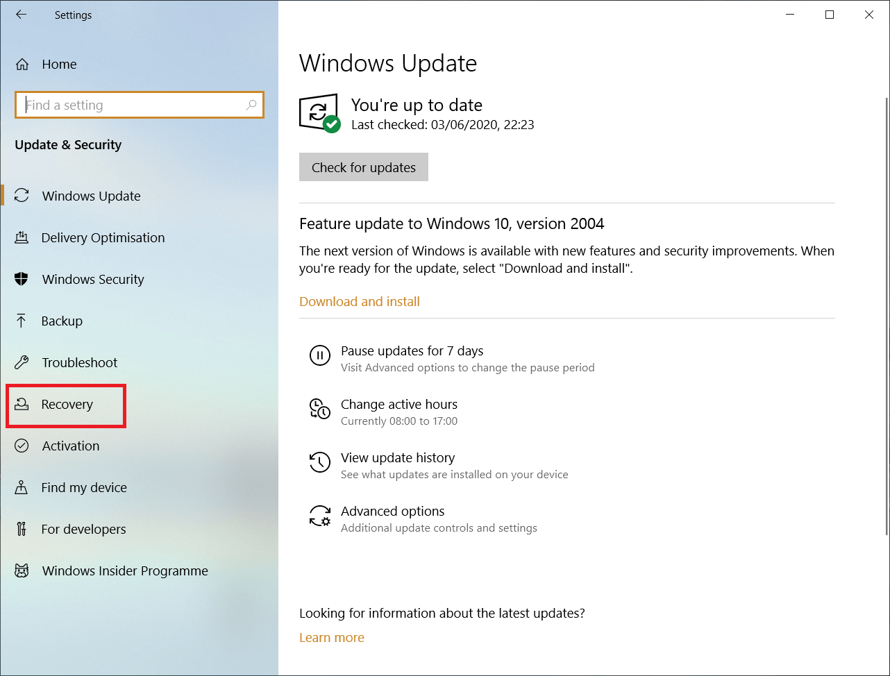 Schermata finestra di Windows Update