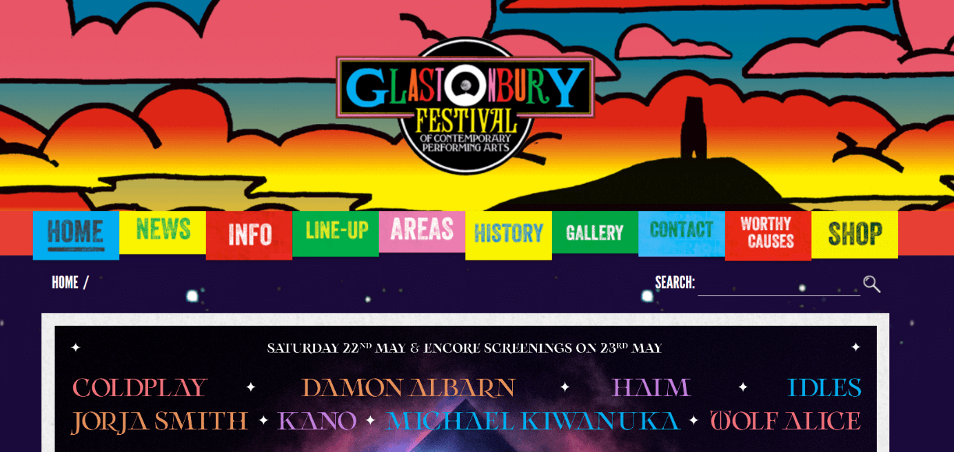 Il sito web del Glastonbury Festival