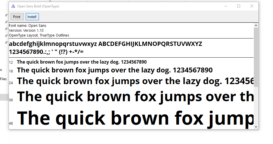 Installazione del font “OpenSans”