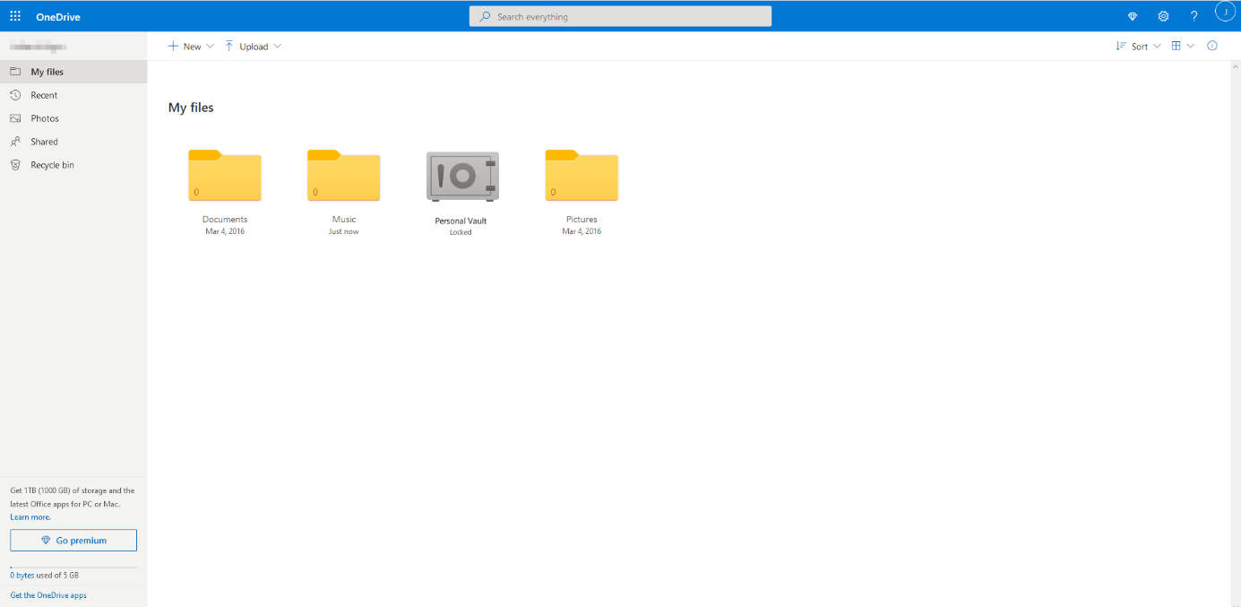 Pannello di controllo web di OneDrive: i miei file