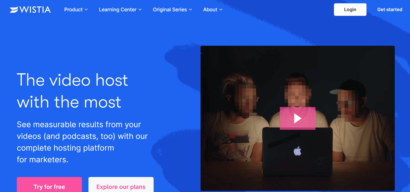 Screenshot del sito della piattaforma di video hosting Wistia