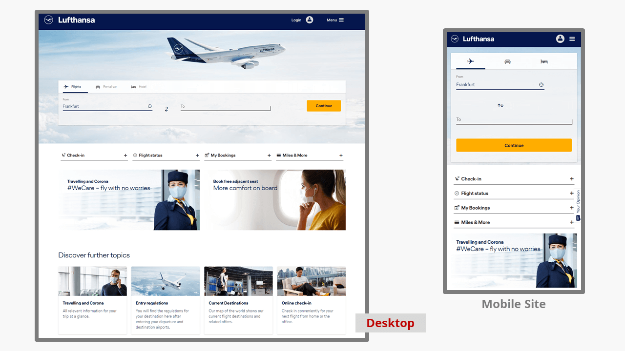 Sito web della compagnia aerea Lufthansa