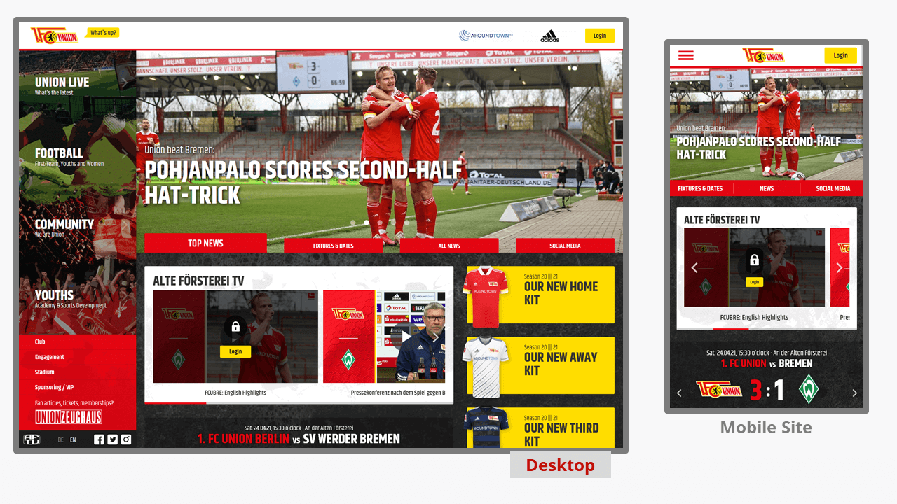 Il sito web della squadra di calcio Union Berlin