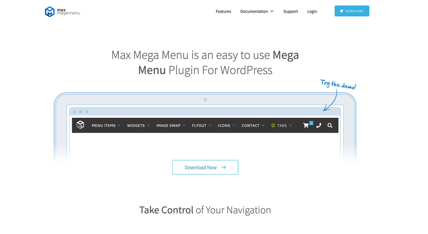 Pagina iniziale del plugin Max Mega Menu