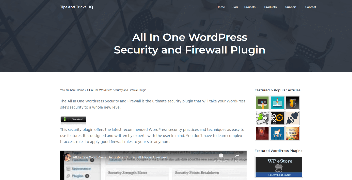 Sito del plugin “All In One WordPress Security and Firewall“