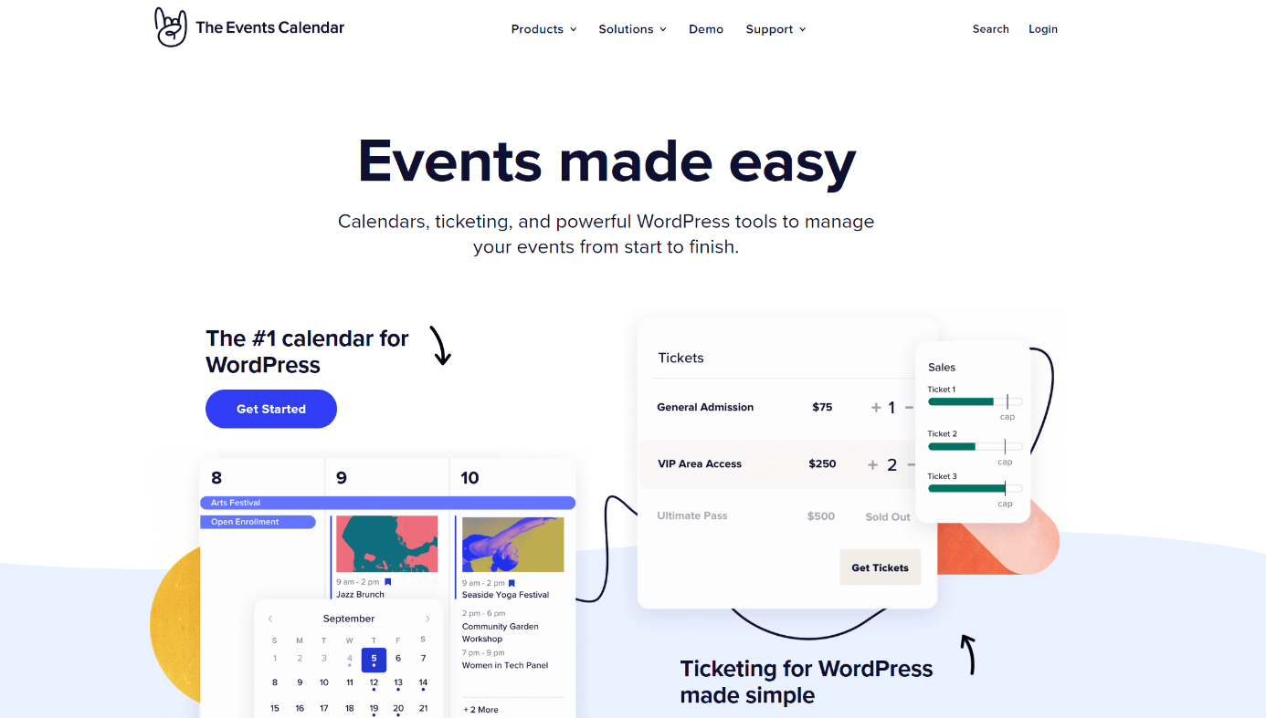 Screenshot del sito del plugin per WordPress The Events Calendar