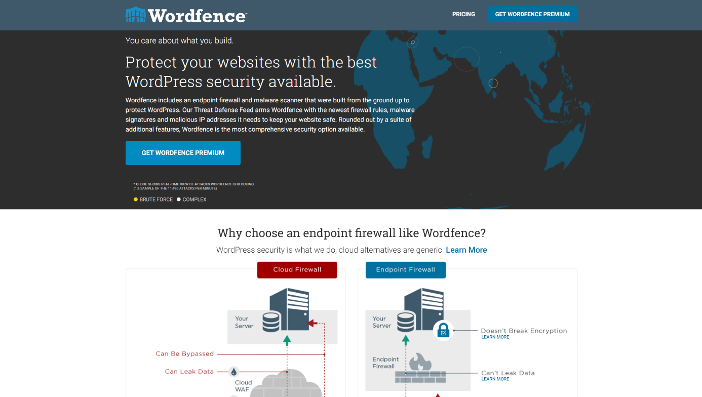 Screenshot del sito del plugin per WordPress Wordfence