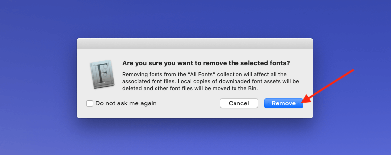 Mac: installare font: confermare la rimozione
