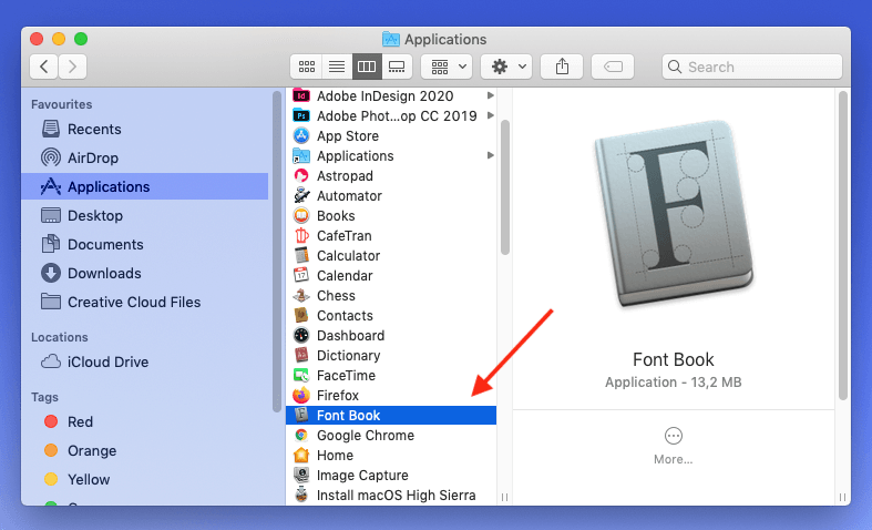 Mac: installare font: trovare il programma “Libro Font”