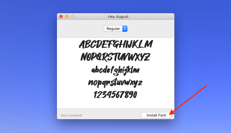 Mac: installare font: finestra pop-up della raccolta di font