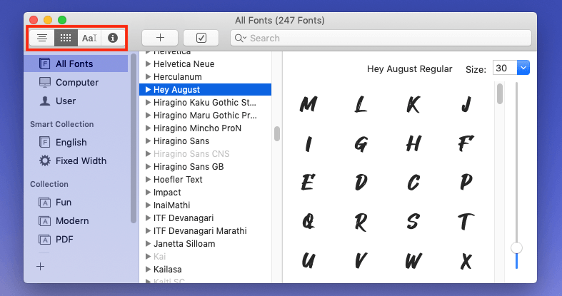 Mac: installare font: visualizzare l’anteprima