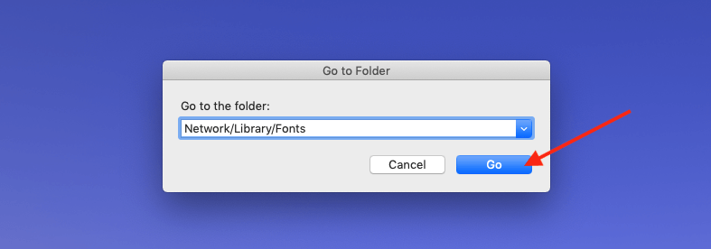 Mac: installare font: aprire la cartella Fonts