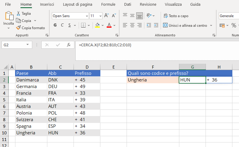 Excel: esempio di CERCA.X per la restituzione di due valori in un’unica ricerca